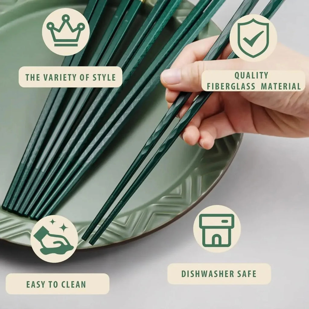 Fiberglass Chopsticks Reusable Non-Slip Dishwasher Safe 5 Pairs Reusable Chopsticks Nixie