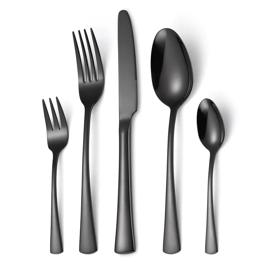 Black Stainless Steel Flatware Set – Mirror Cutlery Knife Fork Spoon