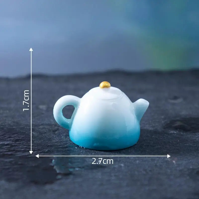 9Pcs Chinese Resin Micro Landscape Tea Set & Mountain Figurines Micro Landscape Figurine Nixie
