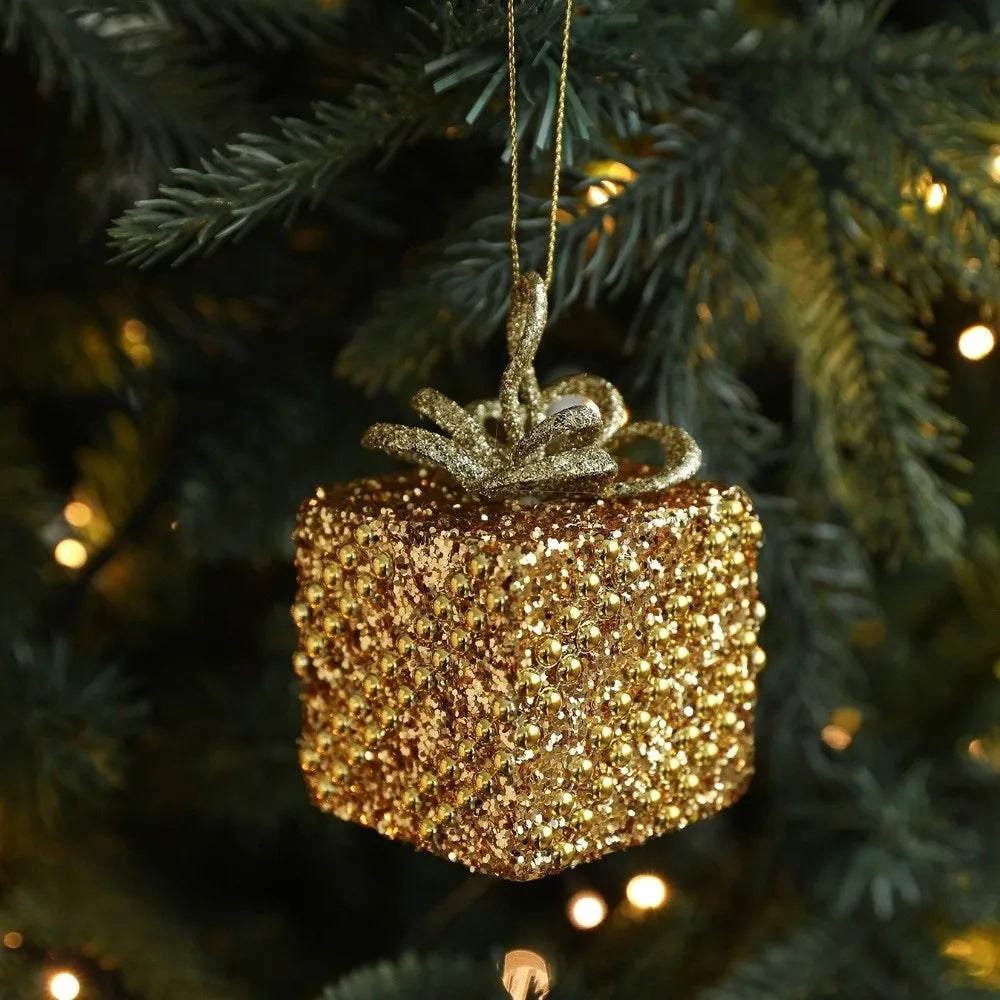 Gold Glitter Christmas Ball Ornament – Sequin Foam Pendant 8cm