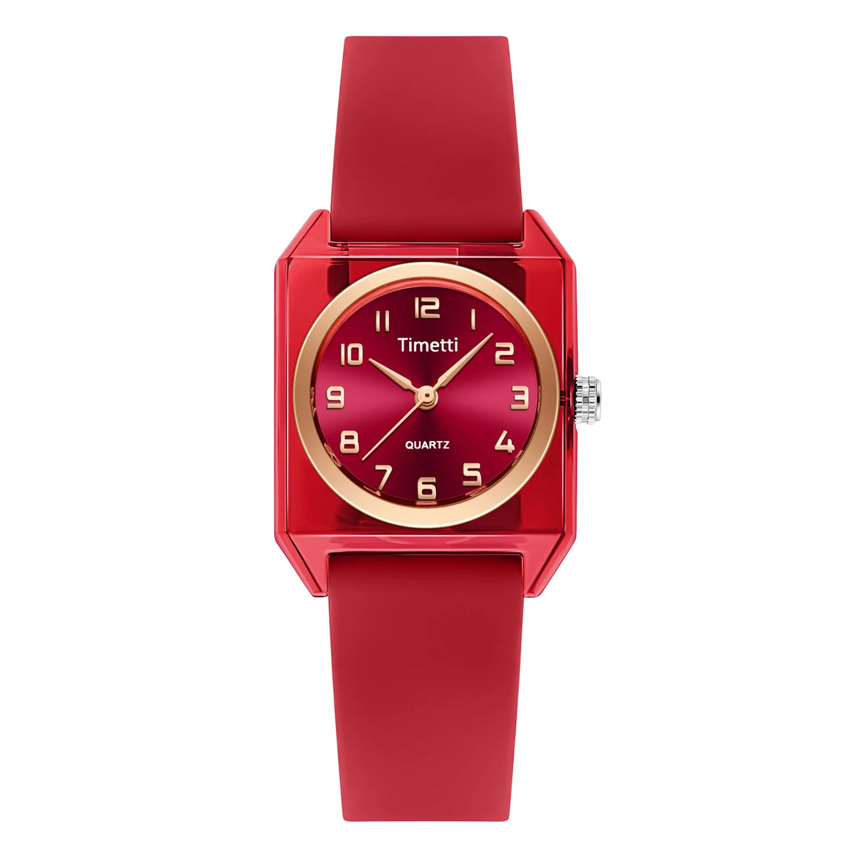 Timetti Women's Small Square Quartz Watch – Silicone Strap Women's Quartz Watch Nixie Red