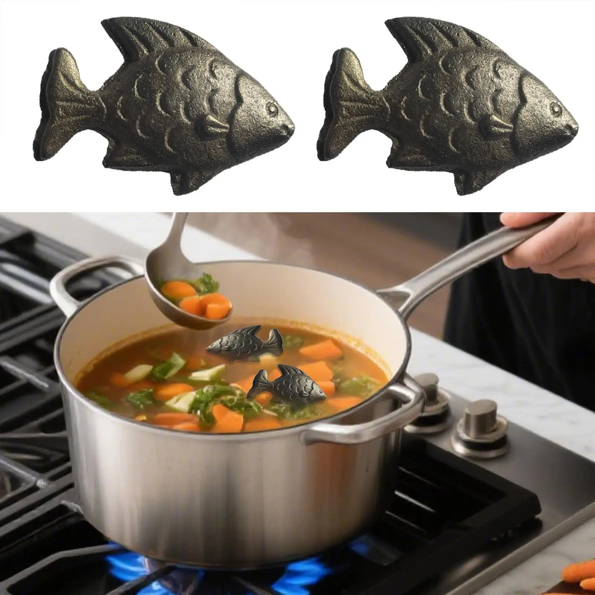 2Pcs Cast Iron Fish Cooking Tool – Natural Iron Booster Iron Cooking Tool Nixie