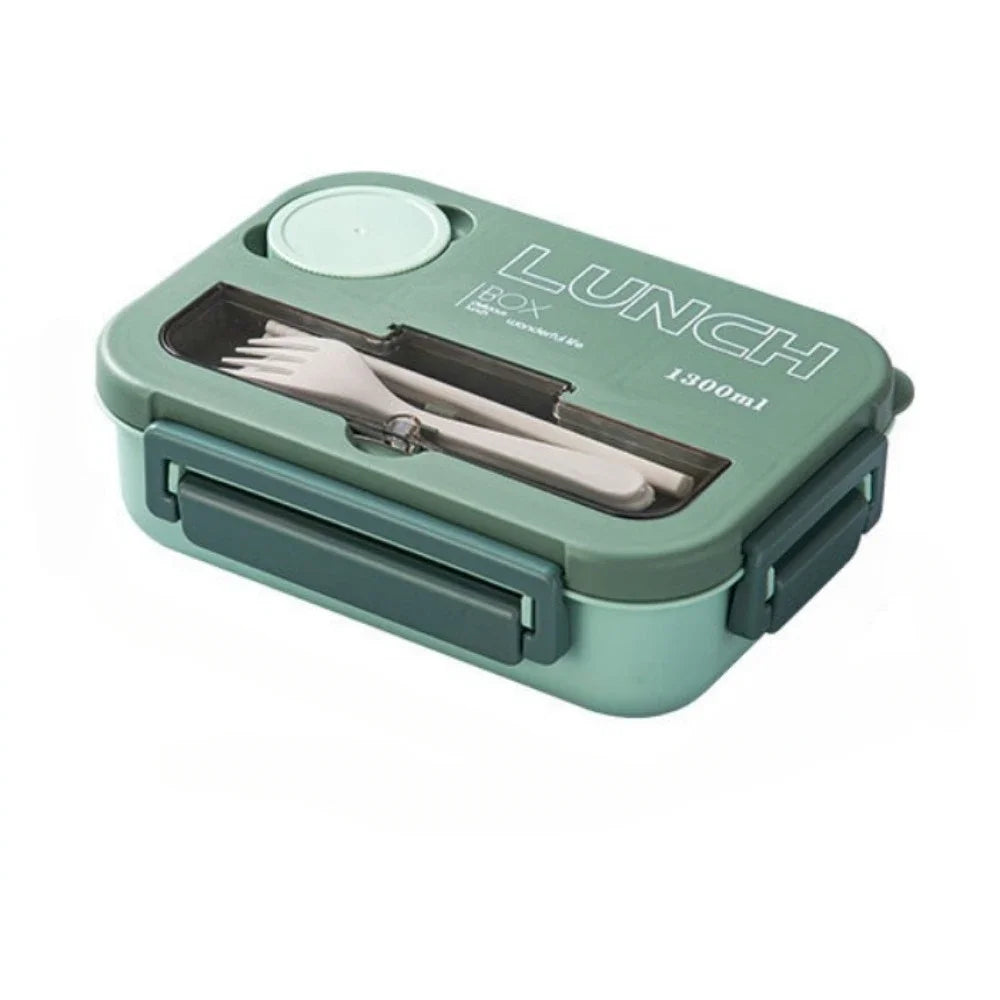 4-Compartment Bento Lunch Box | Sauce Jar & Utensils Included Bento Lunch Box Nixie green