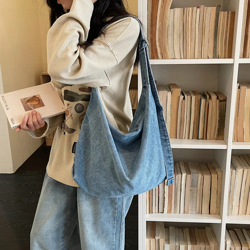 Large-Capacity Denim Shoulder Tote Bag for Women Denim Shoulder Tote Nixie