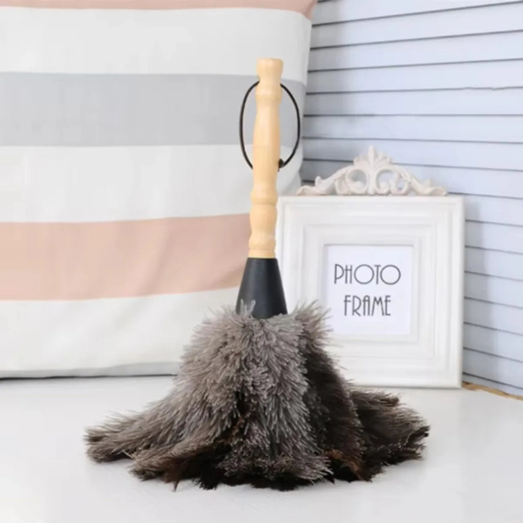 Ostrich Feather Duster Wooden Handle – Anti-Static Home Cleaning