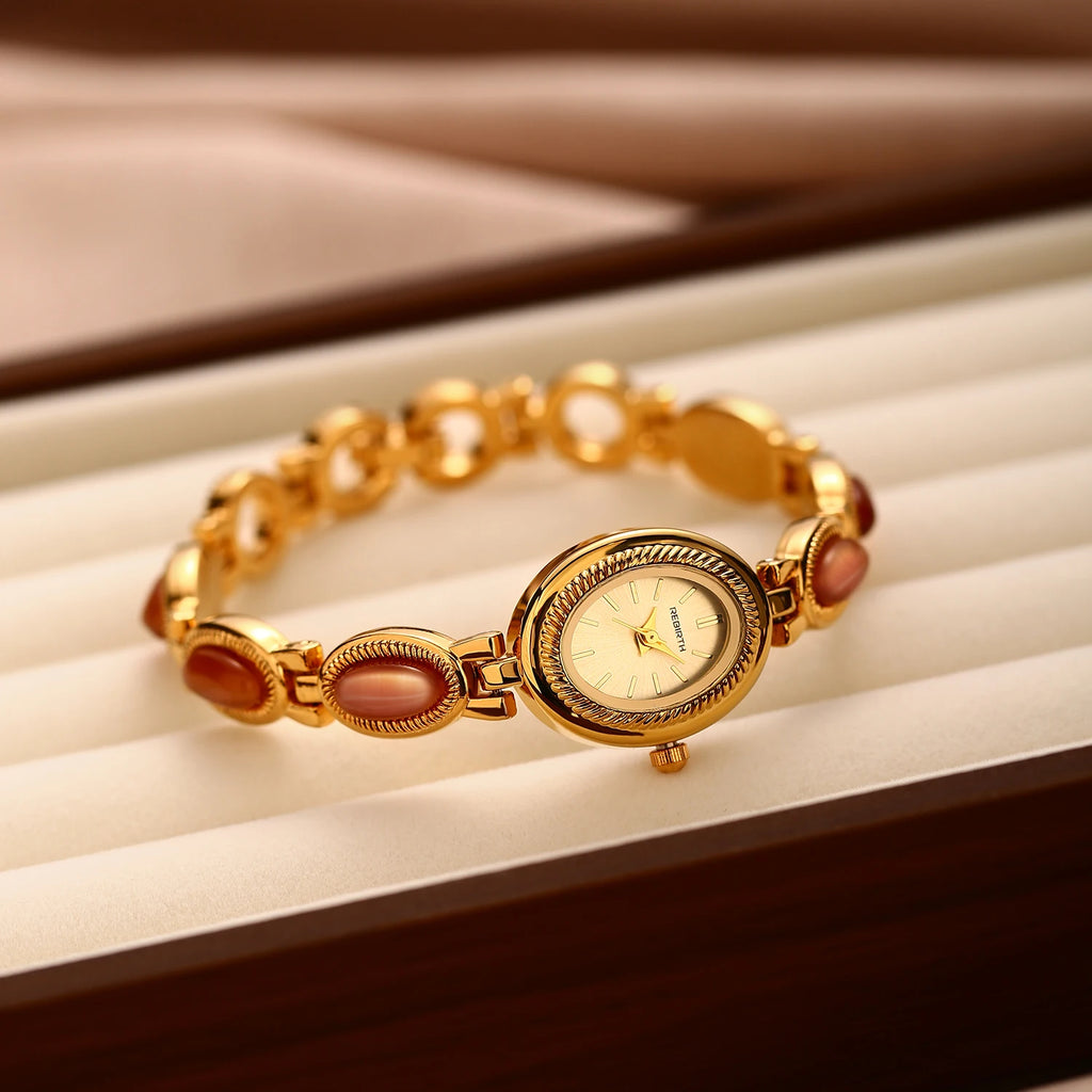 REBIRTH Oval Dial Retro Bracelet Watch for Women | Light Luxury Women's Bracelet Watch Nixie