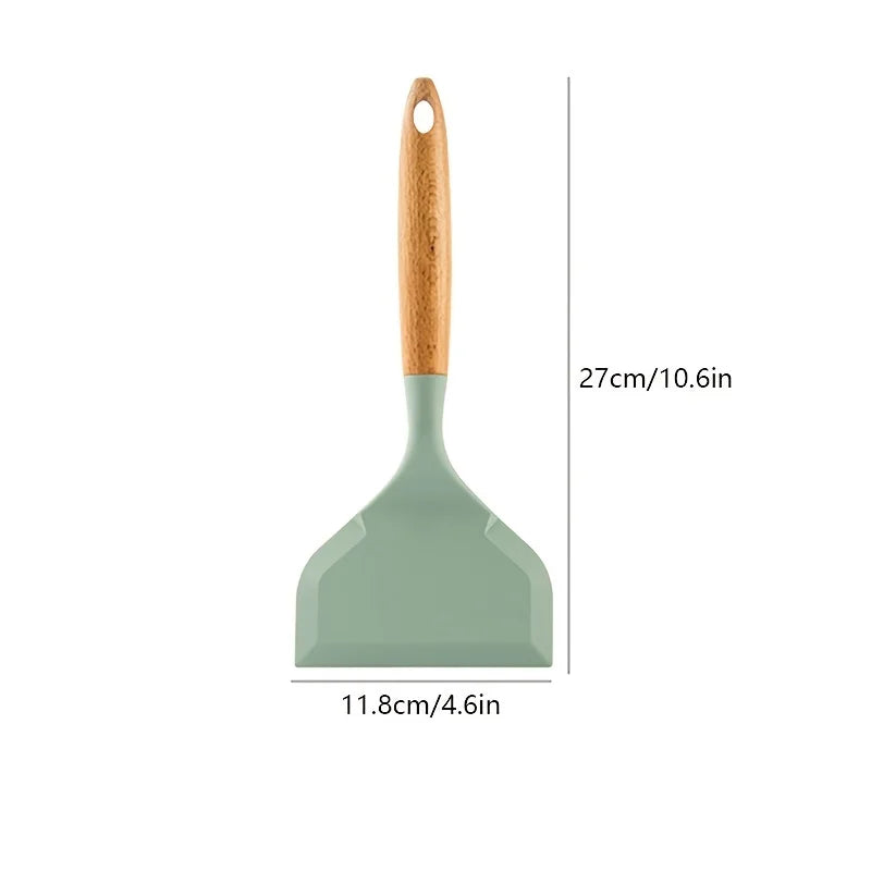 Japanese Tamagoyaki Silicone Turner with Wooden Handle Silicone Kitchen Turner Nixie