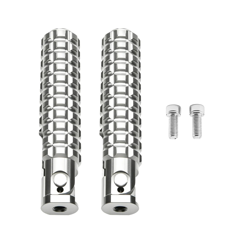 KEMITOUR 8MM Universal Aluminium Motorcycle Foot Pegs Auto Rebound Motorcycle Foot Pegs Nixie Silver