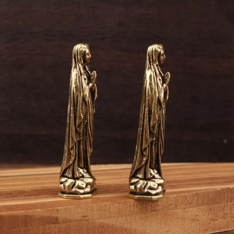 Brass Virgin Mary Figurine Pendant – Vintage Copper Keepsake Religious Figurine Nixie