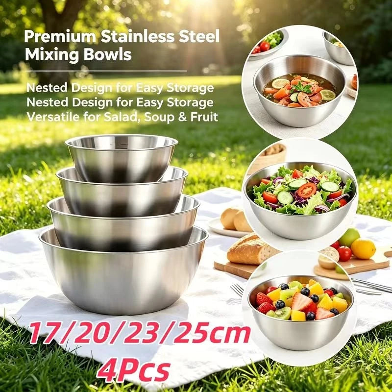 4-Piece Stainless Steel Mixing Bowls Set with Scale Markings Mixing Bowl Set Nixie 4PCS-SET