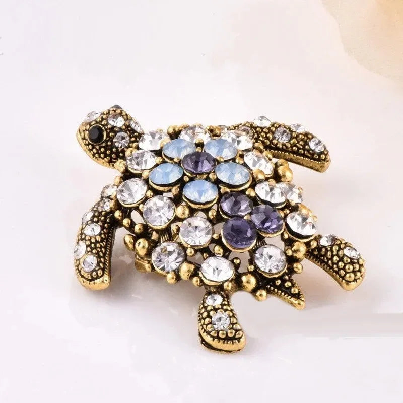 Retro Turtle Rhinestone Brooch Pin – Unisex Sea Animal Gift Fashion Brooch Pin Nixie