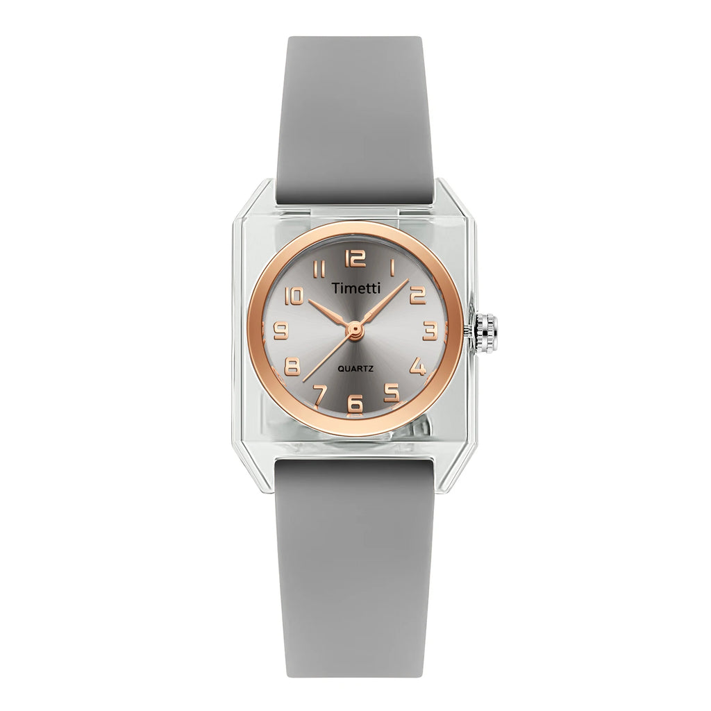Timetti Women's Square Quartz Watch – Casual Silicone Strap