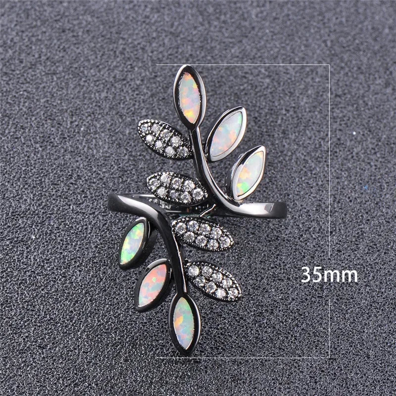 White Simulated Opal Zircon Ring – Black Gold Women's Jewelry Fashion Ring Nixie
