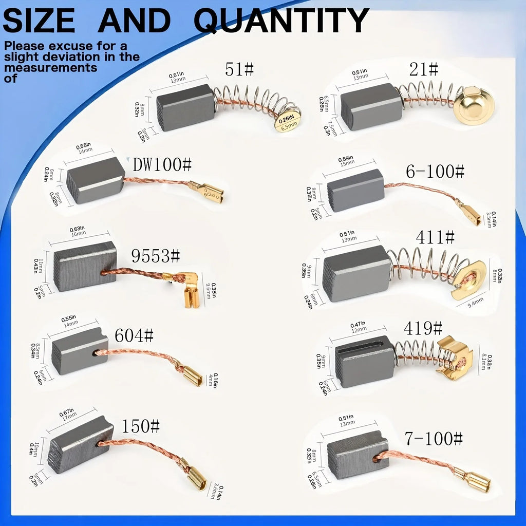 50pcs Heavy-Duty Carbon Brushes with Metal Bases – Motor Repair Kit Motor Repair Parts Nixie