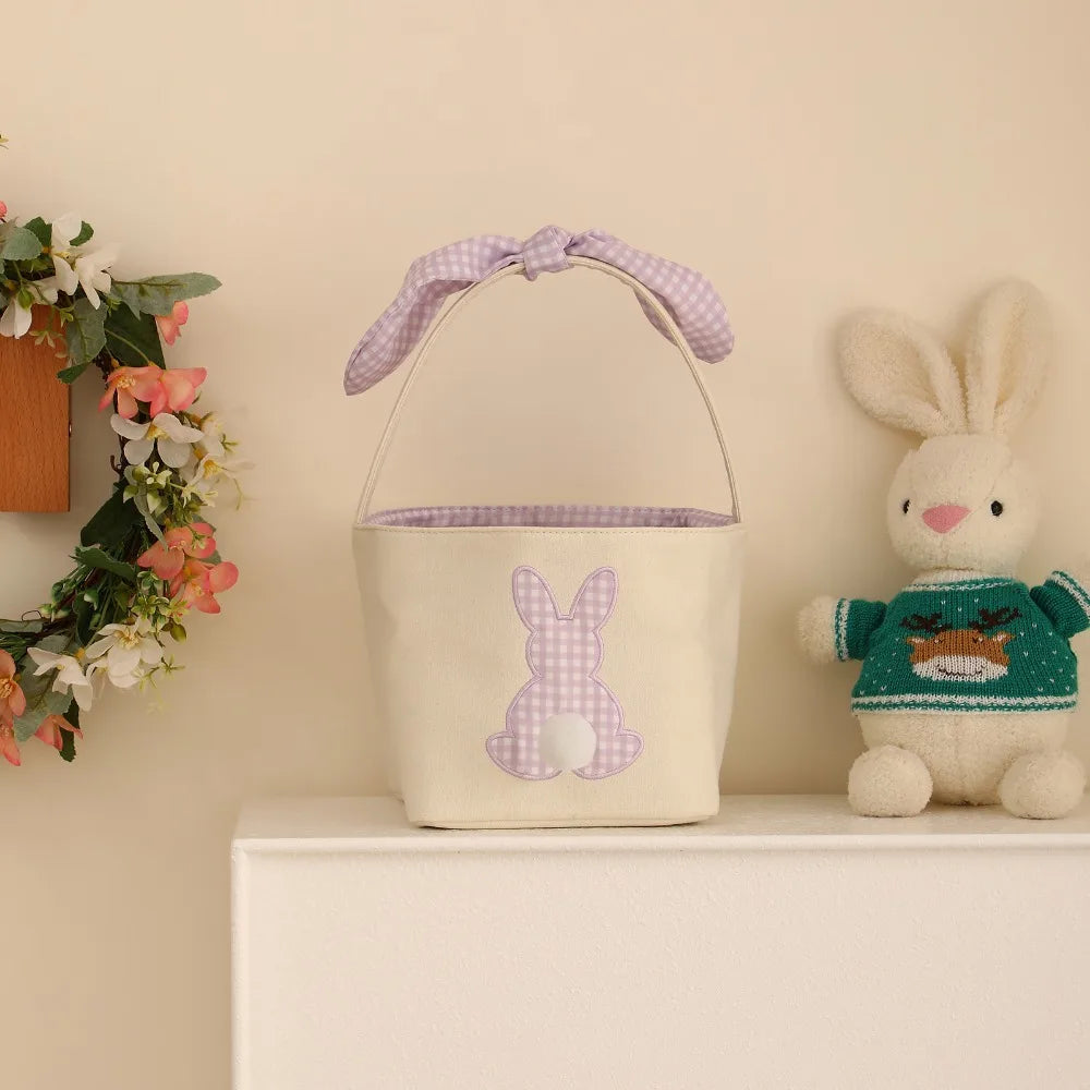 Large Easter Bunny Basket with Long Ears & Handle | Polyester Easter Basket Nixie Purple