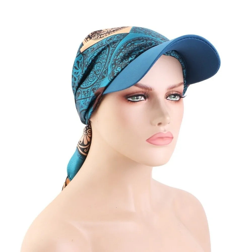 Satin Paisley Print Turban Cap with Brim | Women's Hat Turban Baseball Cap Nixie
