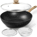 MICHELANGELO 12" Non-Stick Wok Set with Lid, Steamer & Fry Basket Non-Stick Wok Set Nixie Black