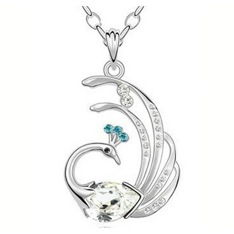 Peacock Pendant Necklace – Pink Turquoise Crystal Rhinestone Pendant Necklace Nixie