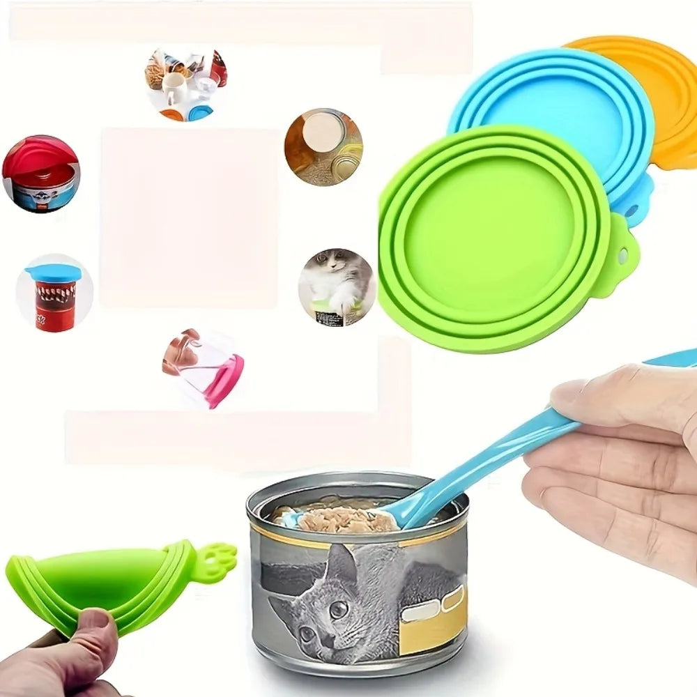 Silicone Pet Food Can Covers with Spoon – 2pc Reusable Set