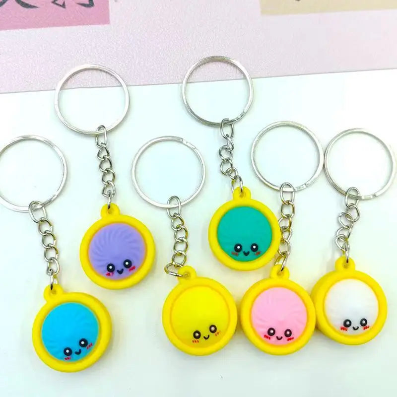 Kawaii Steamed Bun Keychain Soft PVC Cute Smile Bag Charm Novelty Keychain Charm Nixie