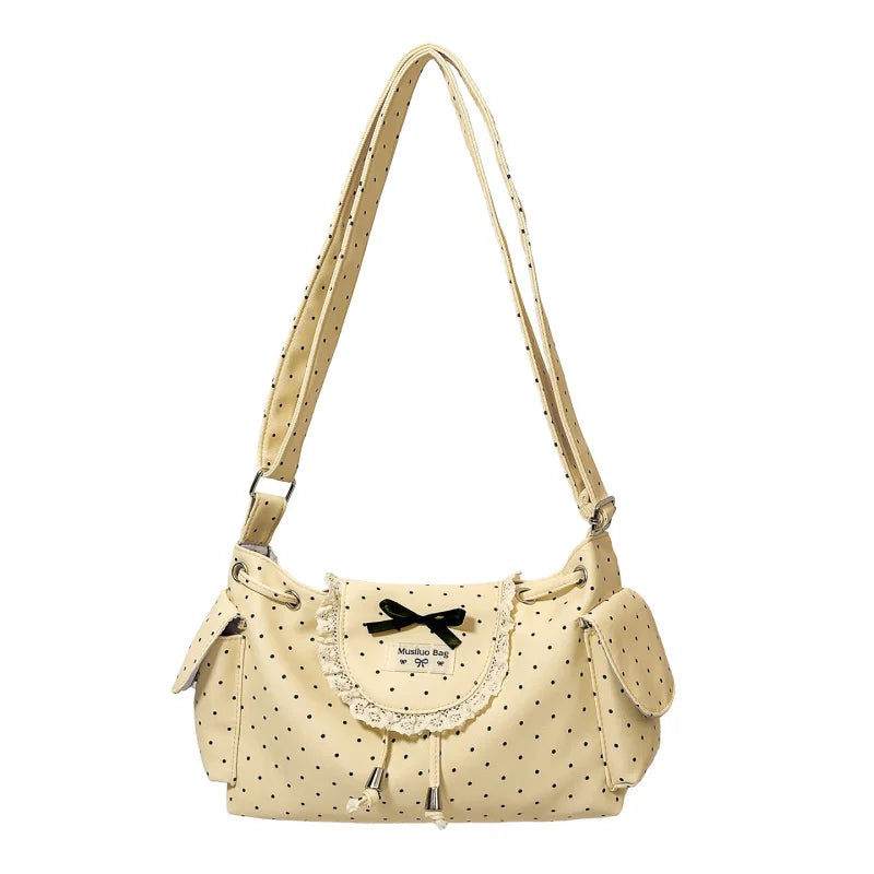 Korean Lace Polka Dot Crossbody Bag – Cute Bowknot Shoulder Bag