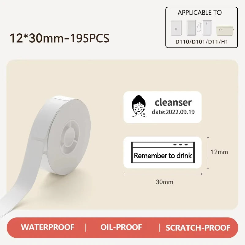 NIIMBOT Thermal Label Sticker Roll – D110, D11, D101 Compatible Thermal Label Roll Nixie 1 Roll White 12x30mm