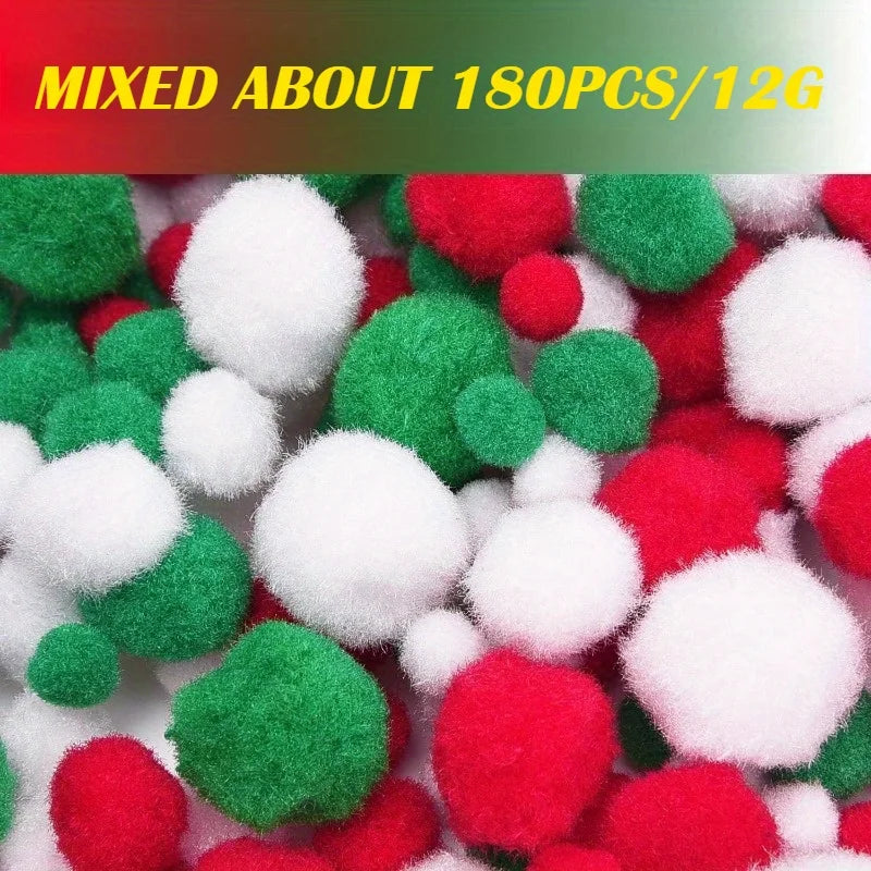 180Pcs Christmas Pom Poms Red Green White DIY Craft Set DIY Craft Pom Poms Nixie about 180pcs