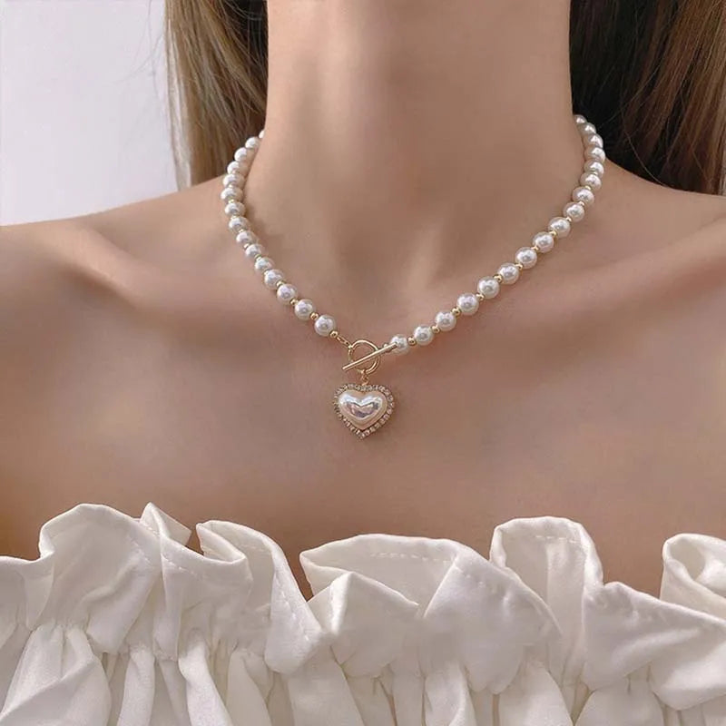 Gold Heart Diamond Collarbone Necklace for Women | 43cm Fashion Necklace Nixie Golden