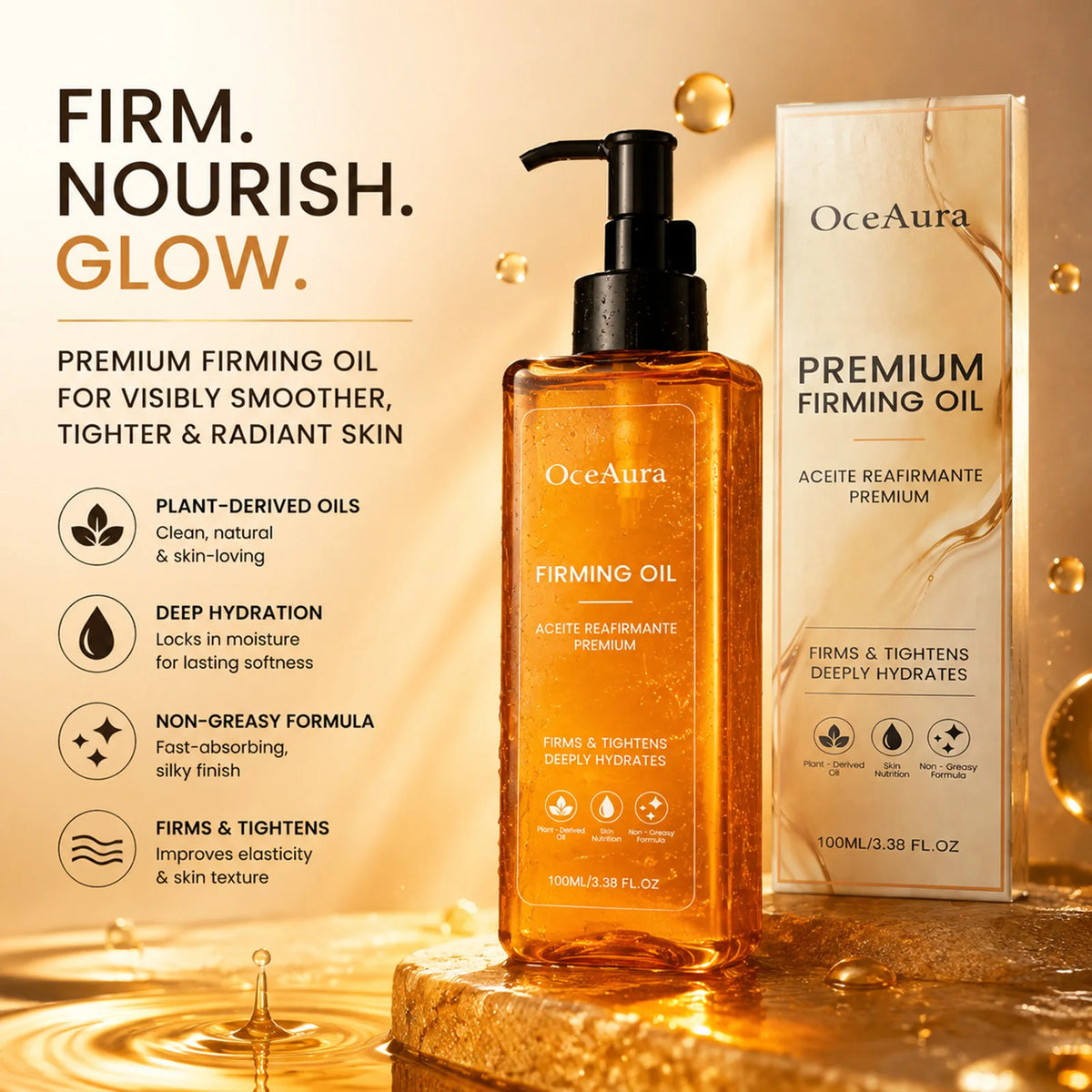 OceAura Firming Body Oil – Plant-Derived Deep Hydrating Serum Firming Body Oil Nixie