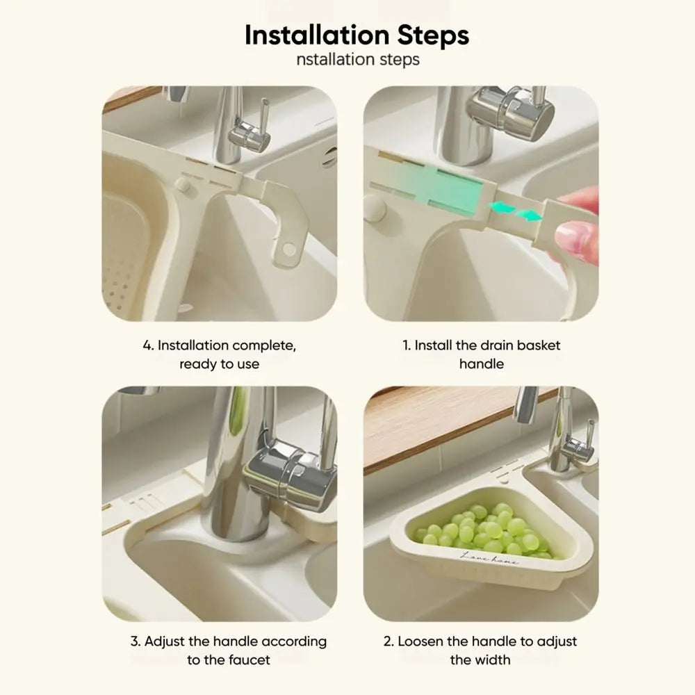 Kitchen Triangle Drain Basket – Retractable Sink Corner Rack Sink Drain Basket Nixie
