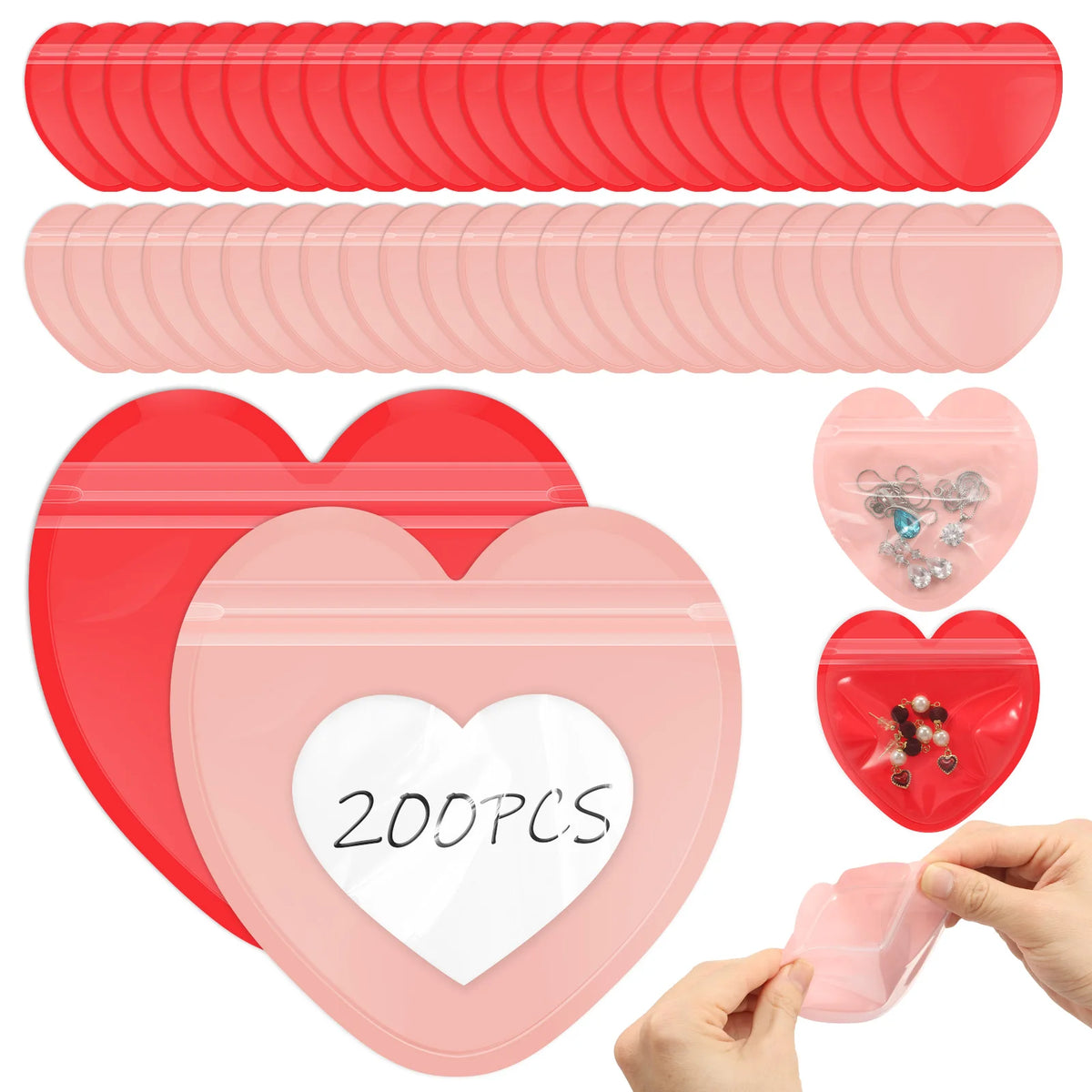 200Pcs Heart Shape Clear Zipper Jewelry Bags – Pink & Red Jewelry Zipper Bags Nixie
