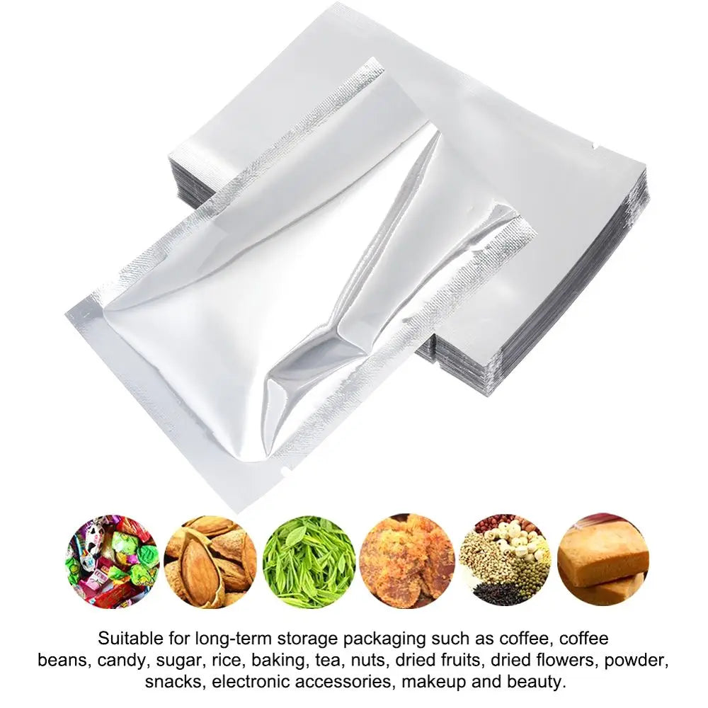 100PCS Aluminum Foil Heat Seal Vacuum Storage Bags – Multi-Size Food Storage Bags Nixie