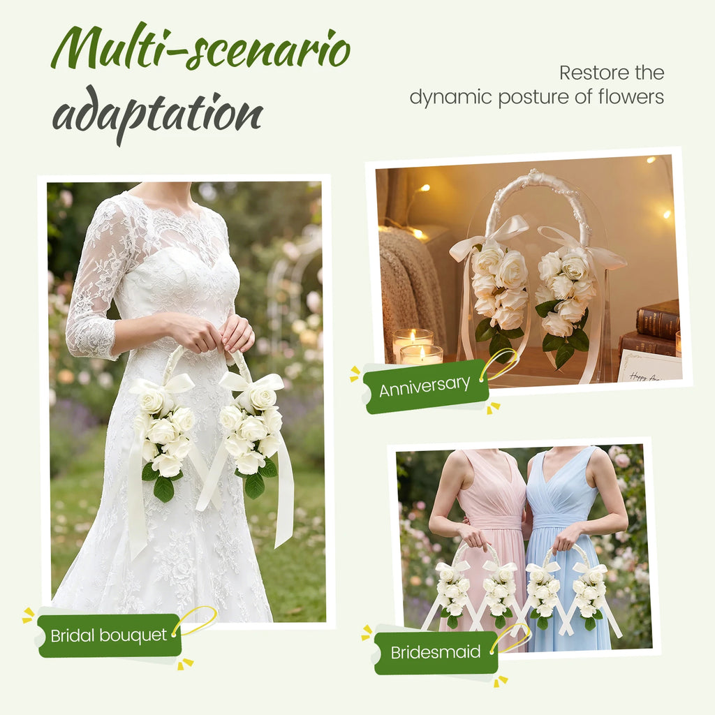 Artificial White Rose Bridal Bouquet with Pearl Handle Artificial Bridal Bouquet Nixie