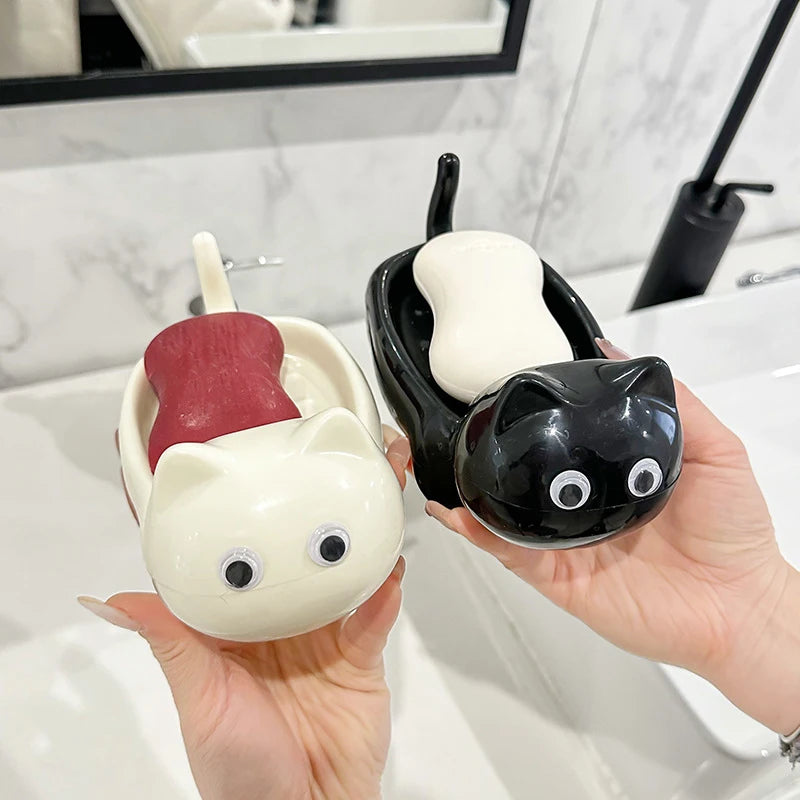 Cute Cat Soap Dish with Drainage | Cartoon Bathroom Soap Holder Soap Dish Holder Nixie