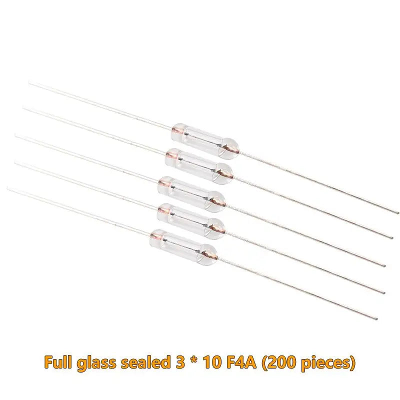 200PCS 3x10mm Axial Fast Glass Fuses 0.5A 1A 2A 3A 5A with Lead Wire Glass Fuse Assortment Nixie A6
