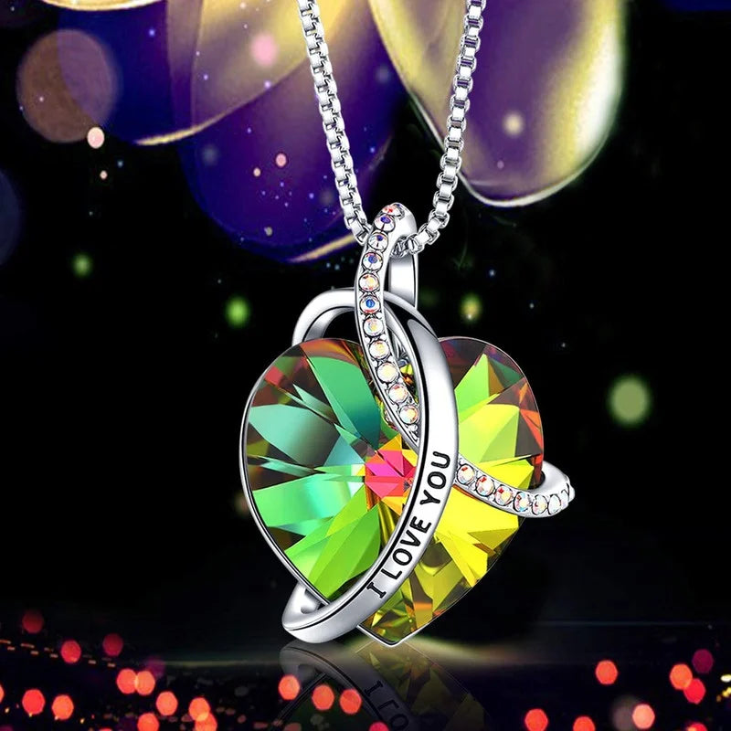 Crystal Heart Zircon Pendant Necklace | Rainbow Gemstone Gift Pendant Necklace Nixie