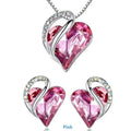 Silver Heart Crystal Earrings & Necklace Jewelry Set for Women Crystal Jewelry Set Nixie Pink