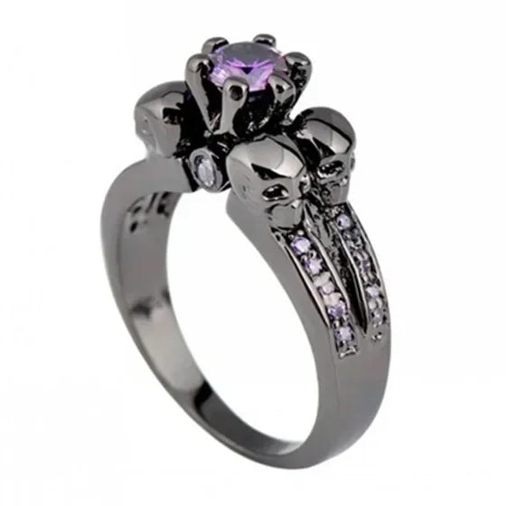 Men's Skull Purple Zircon Ring Black Gold Punk Jewelry Sz 6–10 Fashion Ring Nixie