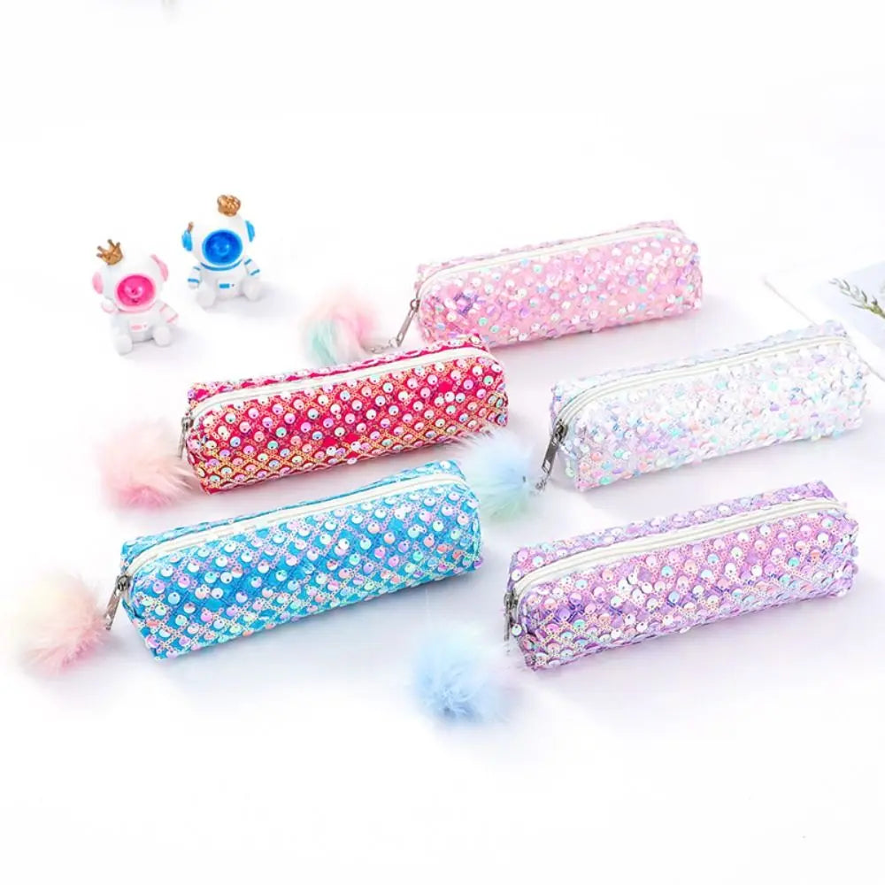 Rainbow Sequin Pencil Case – Shiny Zipper Pouch for Students