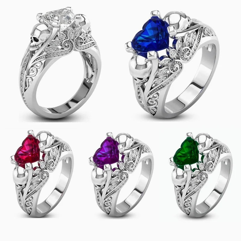 Skull Sapphire Crystal Punk Ring — Zinc Alloy, Unisex Skull Punk Ring Nixie