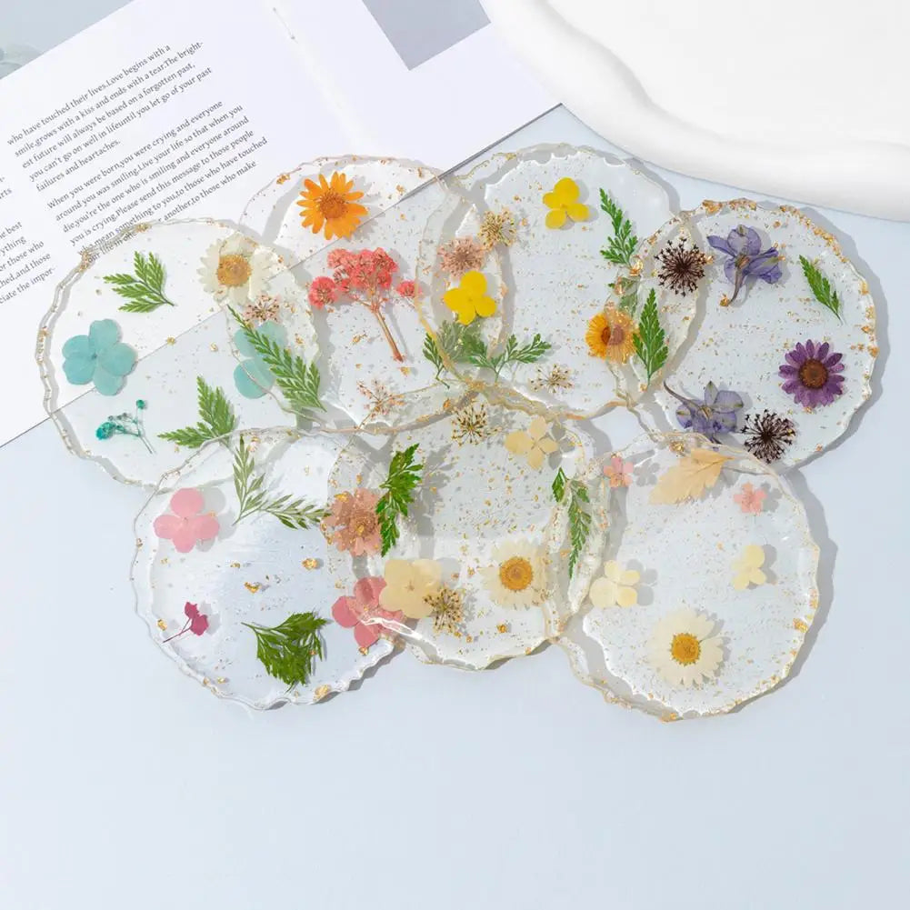 Dried Flower Resin Coaster | Heat-Resistant Gold Edge Cup Mat Decorative Coaster Nixie