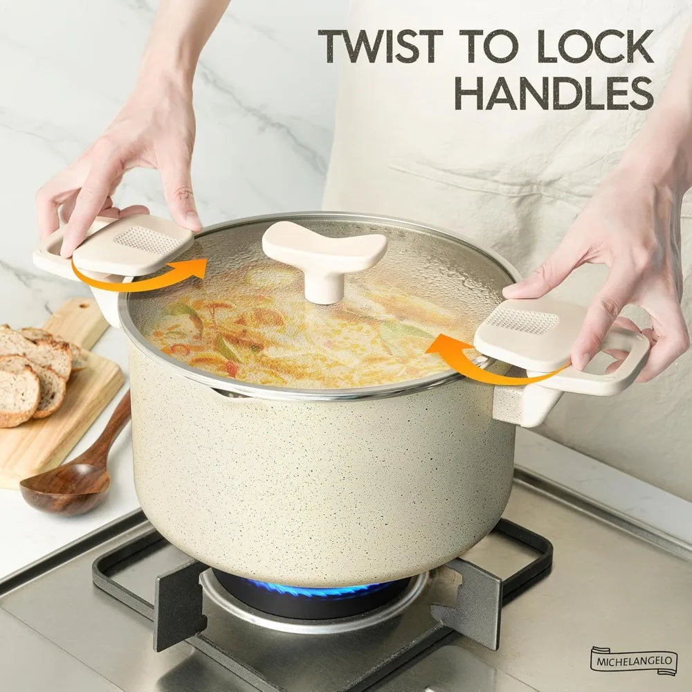 MICHELANGELO 6QT Granite Nonstick Stock Pot with Lid & Handles Nonstick Stock Pot Nixie