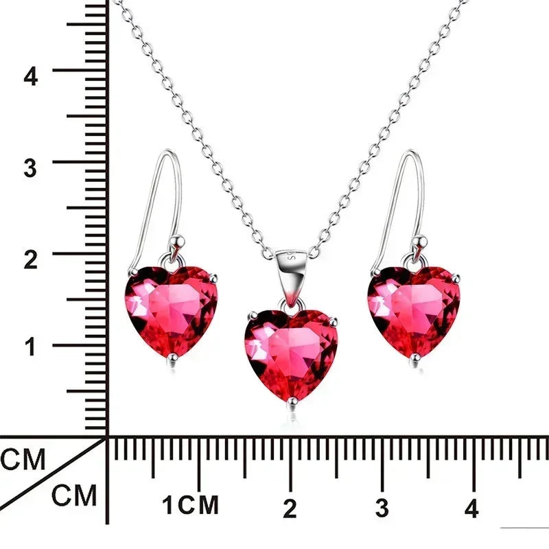 Vintage Heart CZ Necklace & Earrings Jewelry Set for Women Jewelry Set Nixie