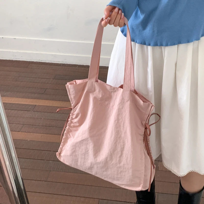 Women's Korean Style Drawstring Tote Bag – Large Shoulder Bag Shoulder Tote Bag Nixie