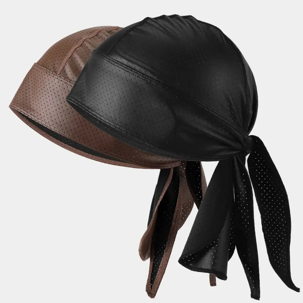 Hip Hop PU Durag Pirate Bandana Hat – Adjustable Head Scarf Durag Bandana Hat Nixie