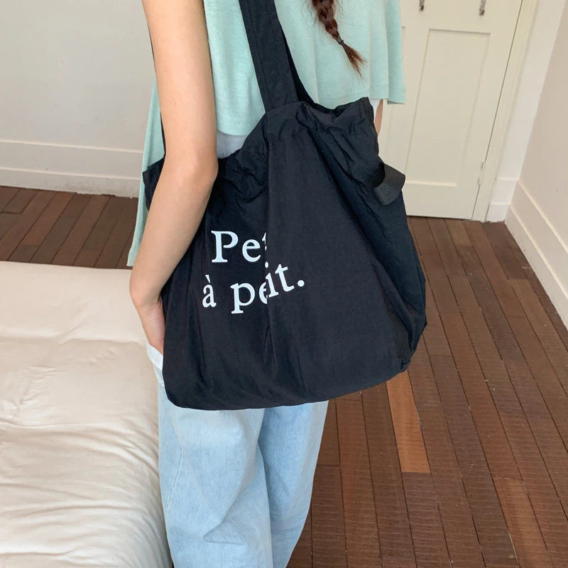Korean Canvas Bucket Bag – Letter Print Shoulder Tote Canvas Shoulder Tote Nixie