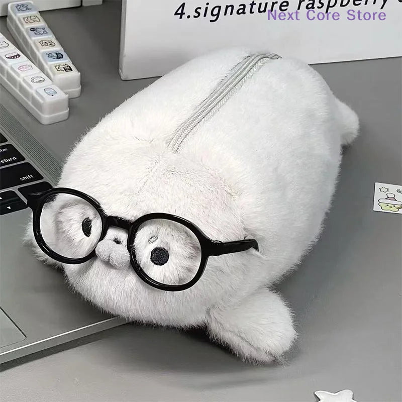 Cute Plush Seal Pencil Case – Large Capacity Stationery Bag Plush Pencil Case Nixie