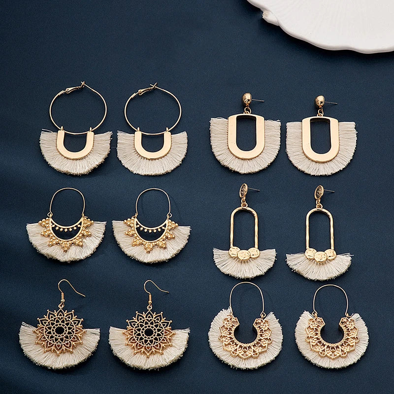 Bohemian Gold Plated Geometric Tassel Drop Earrings – Women Tassel Drop Earrings Nixie