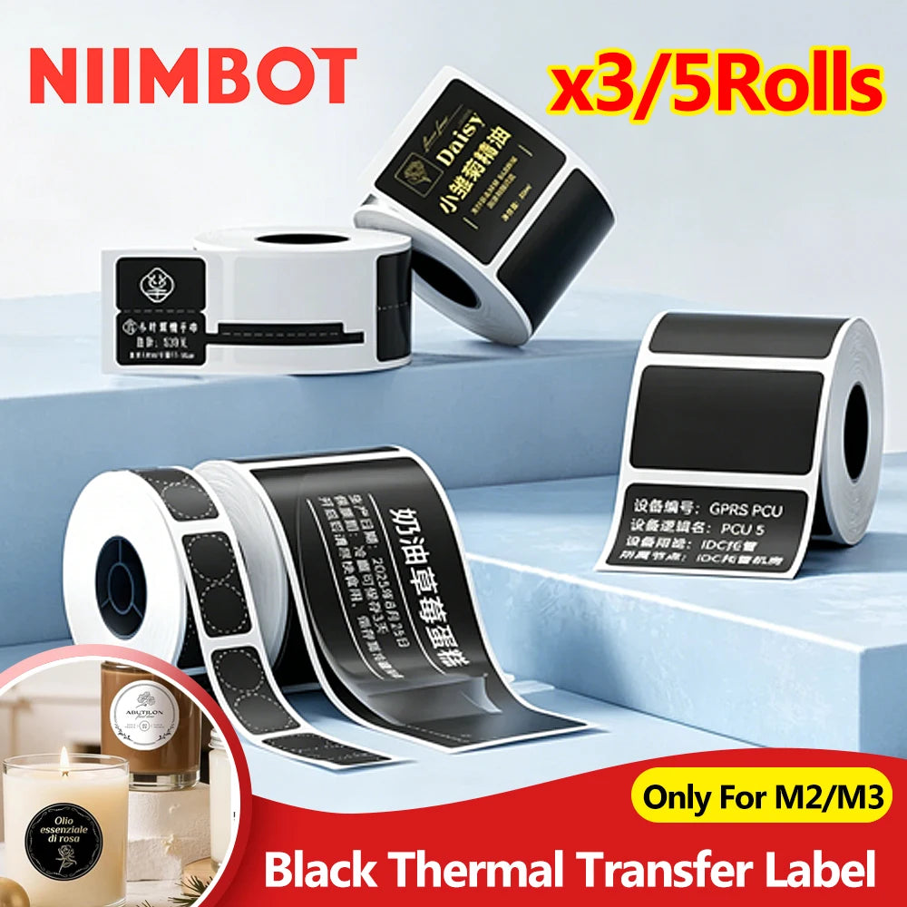 Niimbot M2/M3 Thermal Transfer Black Labels – Multi-Shape Rolls