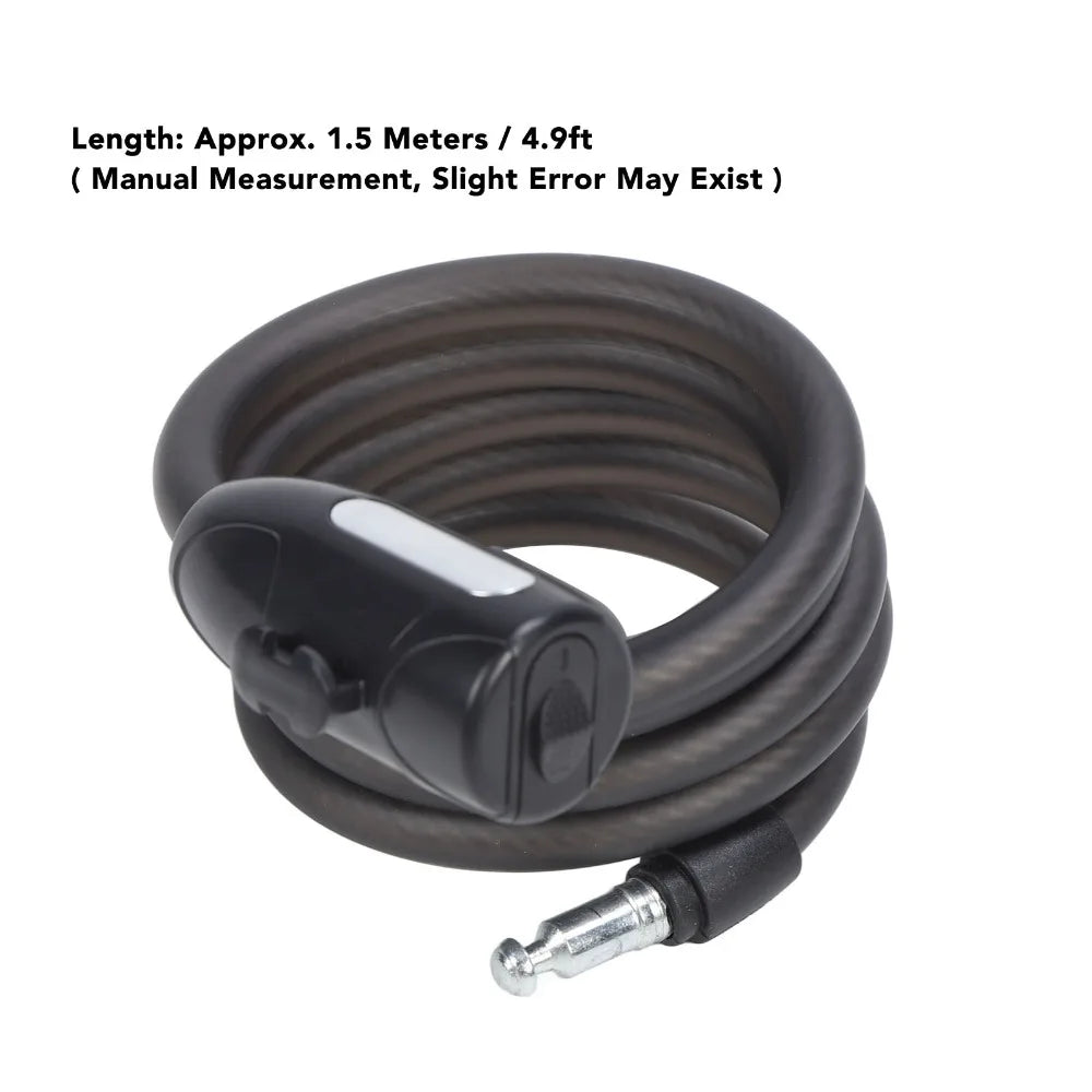 Coiled Bike Cable Lock PVC & Steel, Matte Black, 2 Keys – 4.9ft Bike Cable Lock Nixie